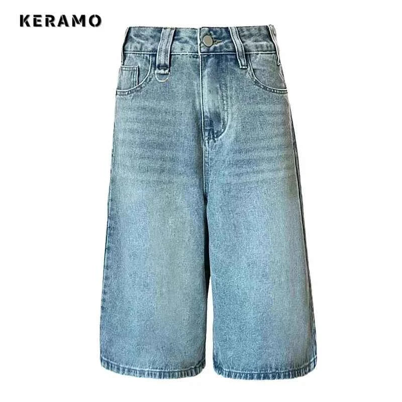 Fashion Harajuku Vintage High Waist 2000S Blue Denim Shorts Women's Casual Loose Fit Y2K Punk Streetwear Style Baggy Shorts
