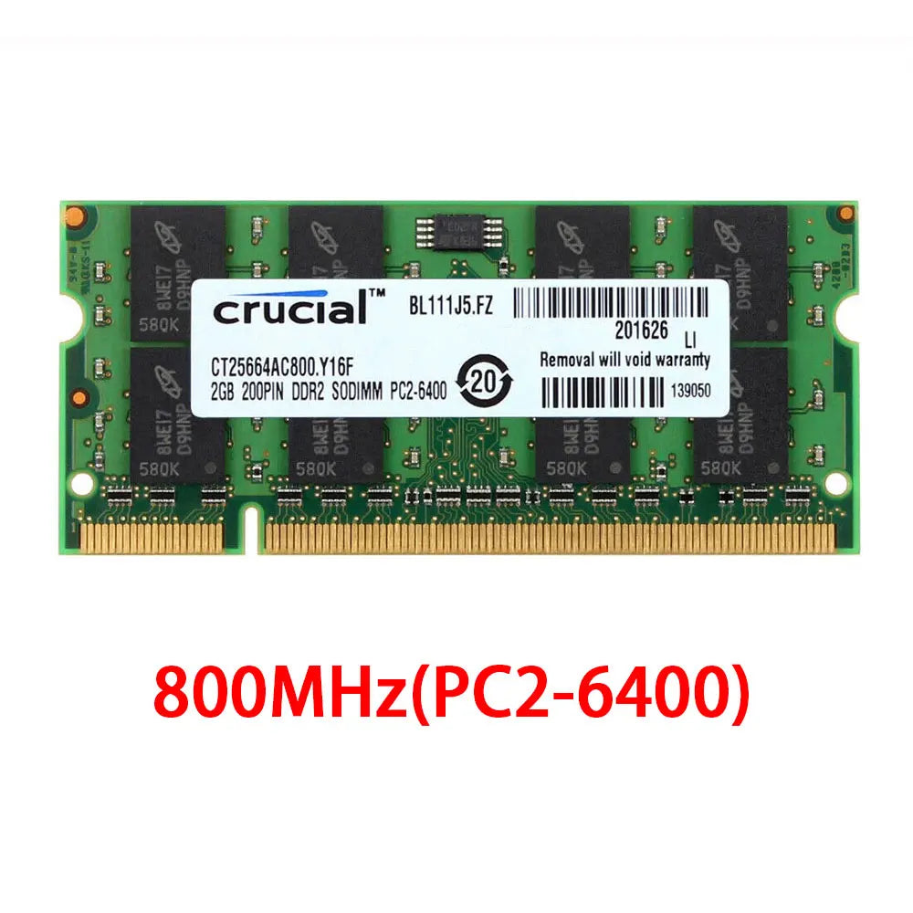 Crucial Memoria Laptop RAM DDR2 2GB 4GB (2x2GB) 667MHz 800MHz Memory SODIMM PC2-5300 PC2-6400 Non-ECC Unbuffered For Notebook