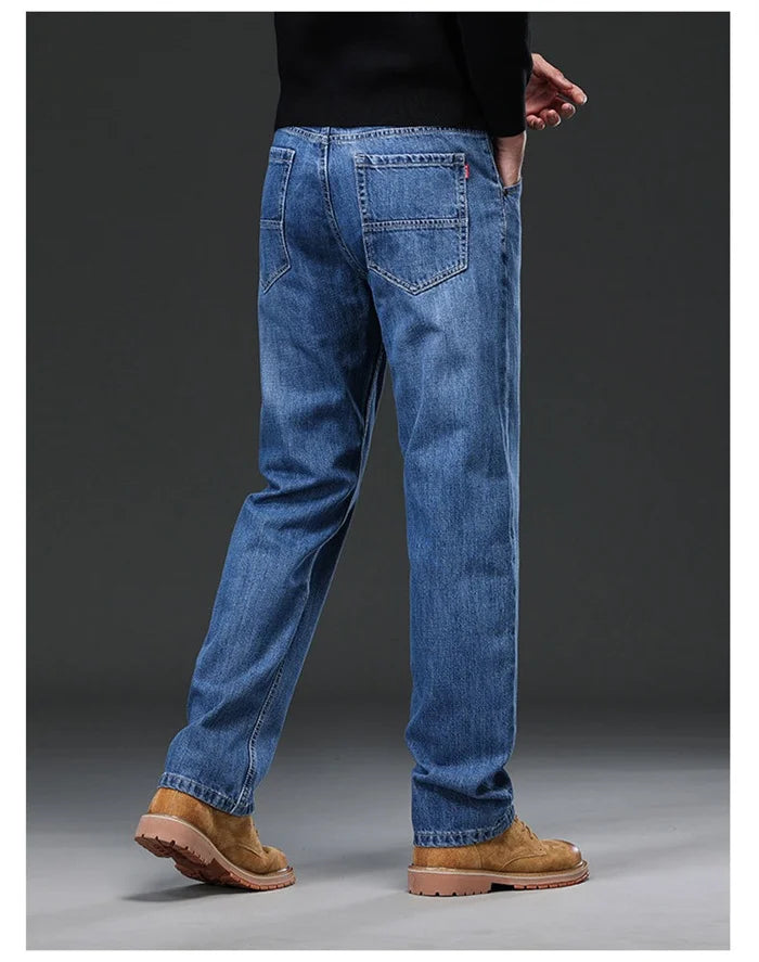 2026 Men Jeans 100% Cotton Thick Straight Plus Big Size 42 44 46 48 140KG Loose Classic Black Denim Trousers Casual Pants