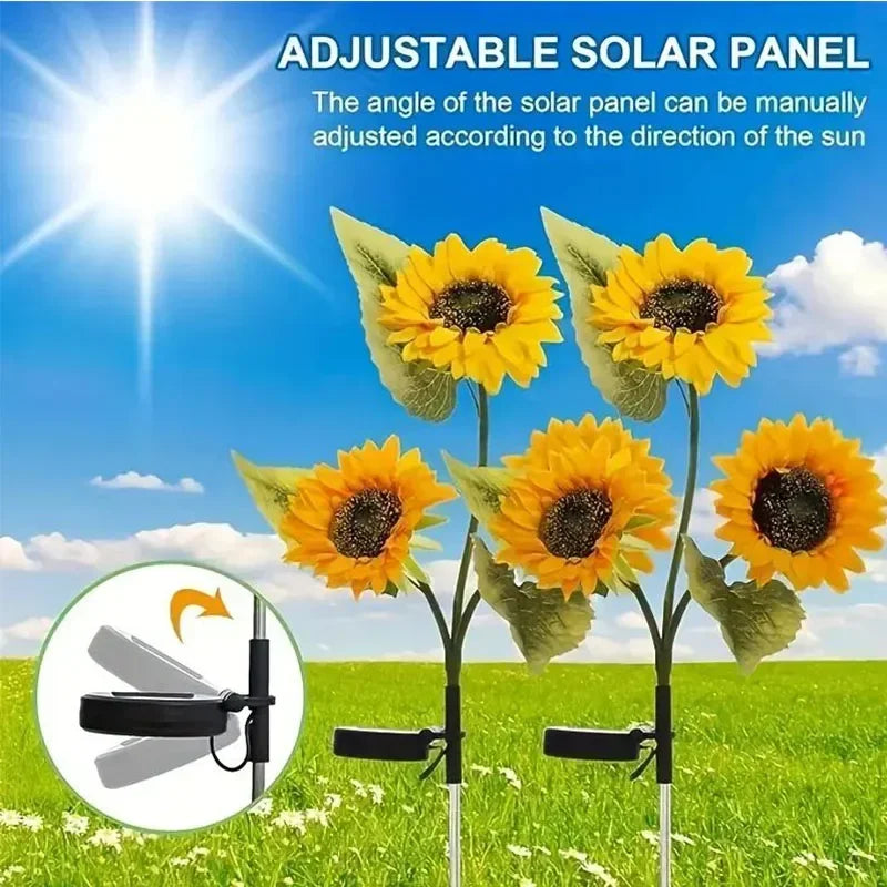 3-Head LED Solar Garden Lights Sunflower Lights Solar Outdoor Lawn Lights Garden Landscape for Porch Landscape Yard Decorations