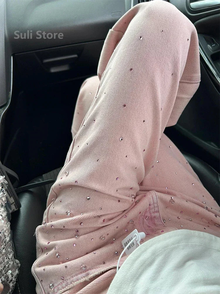 2024 New Spring Summer All-match Casual Harem Pants High Waist Stretch Slim Denim Pants Hot Drilling Casual Ankle-length Jeans