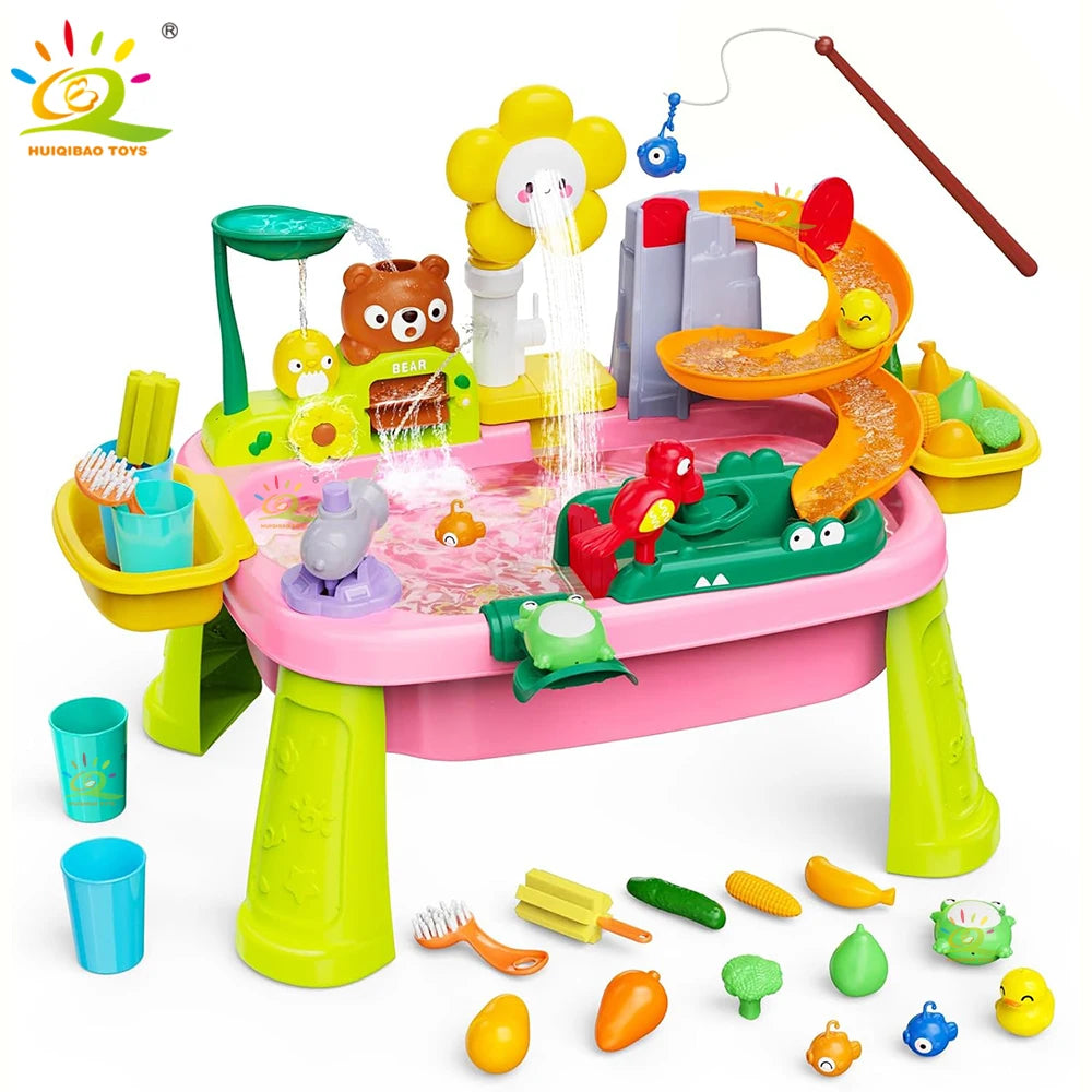 Electric Kitchen Play Set for Kids, Sink, Fishing Slide Water Park, Family Role-Playing Games, Early Learning Toys for Babies