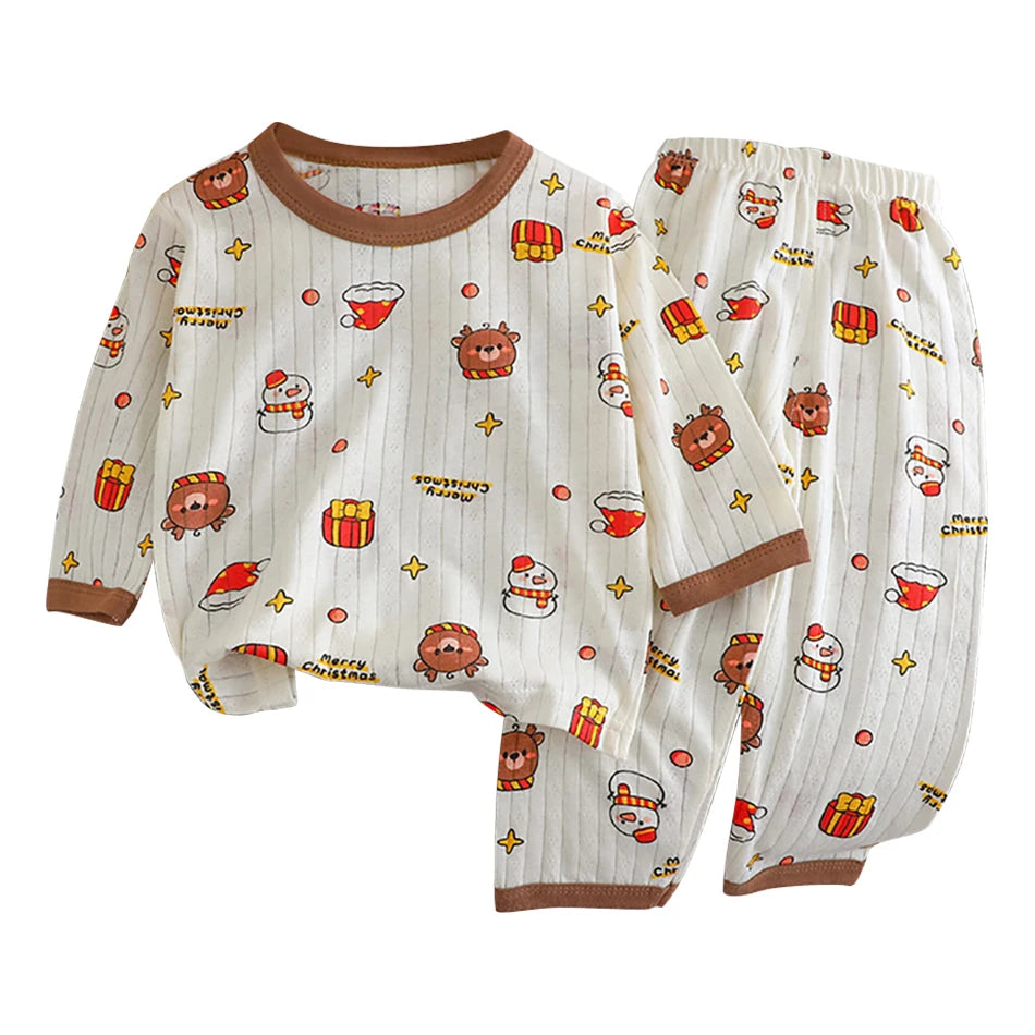 Summer Kids Cotton Pajama Sets Long Sleeve Pants Suitable Baby Gentle Nighttime Comfortable Sleepwear in Air Conditioned Rooms