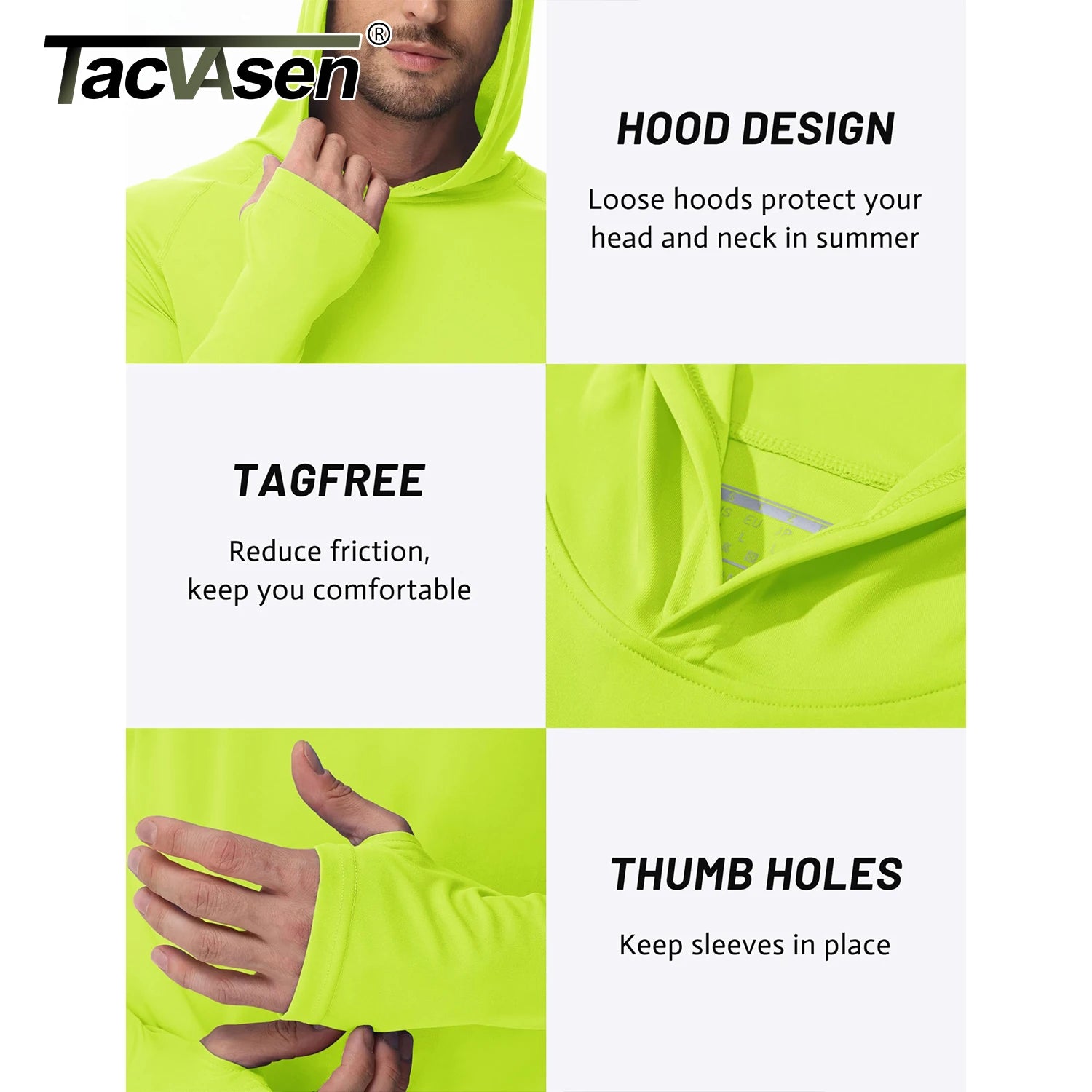 TACVASEN Sun Protection Shirts Mens Long Sleeve Hoodie Casual UV-Proof T-Shirts Breathable Lightweight Quick Dry T shirts Swim