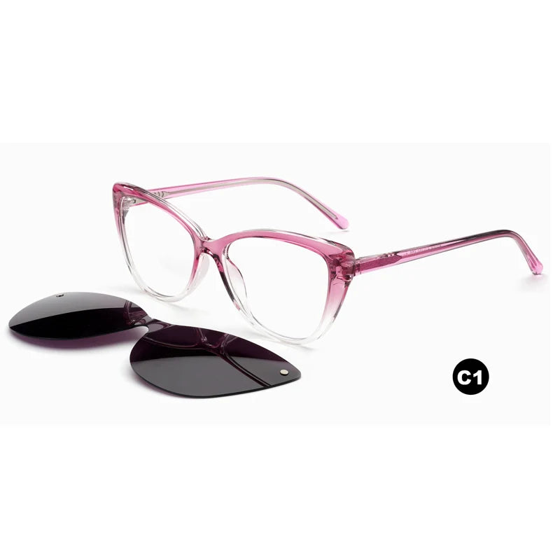 Ceofy Women Clip On Optical Glasse Frame Polarized Sunglasses Magnetism Vintage Cat Eye Eyewear Eyeglasses Frame High Quality