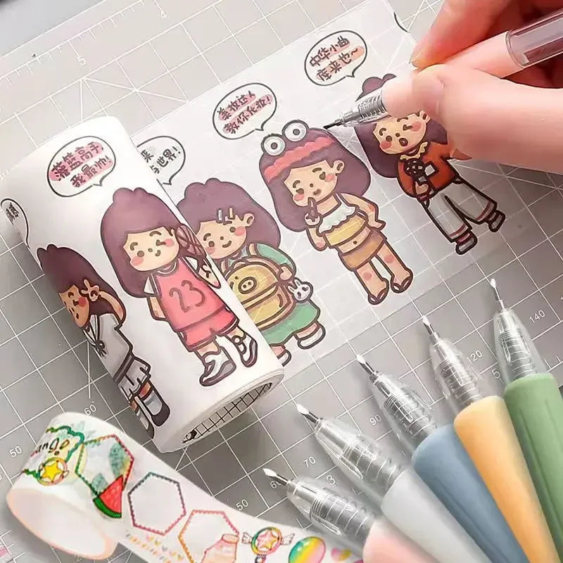 6/1pcs Wrapping Cutting Utility Pen Knife Retractable Press Hand Account Pen Knife Creative Art Paper Cutting Tool for Student
