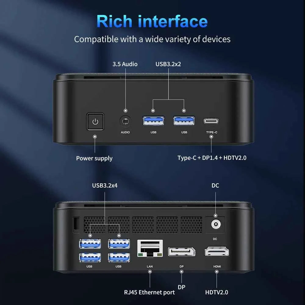 NIPOGI Mini PC with AMD Ryzen 7 7735HS 16GB DDR4 512GB M.2 SSD Mini Gaming PC with USB Type-C Supports Triple 4K Display