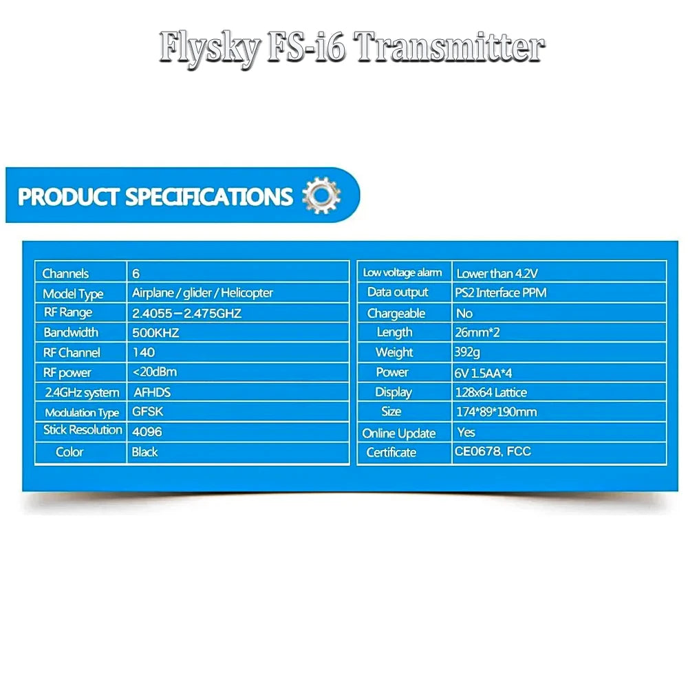 Flysky FS-i6 FS I6 2.4G 6ch RC Transmitter Controller FS-iA6 / FS-iA6B Receiver For RC Helicopter Plane Quadcopter Glider