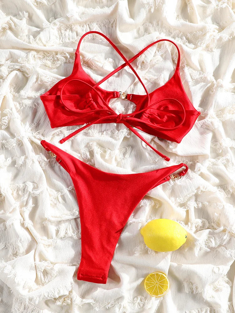 Rinabe Solid Bikini Set Sexy Bikinis Cut Out Swimsuit For Women Low Waist Bathing Suits 2026 Bathsuit Summer Beach Wear