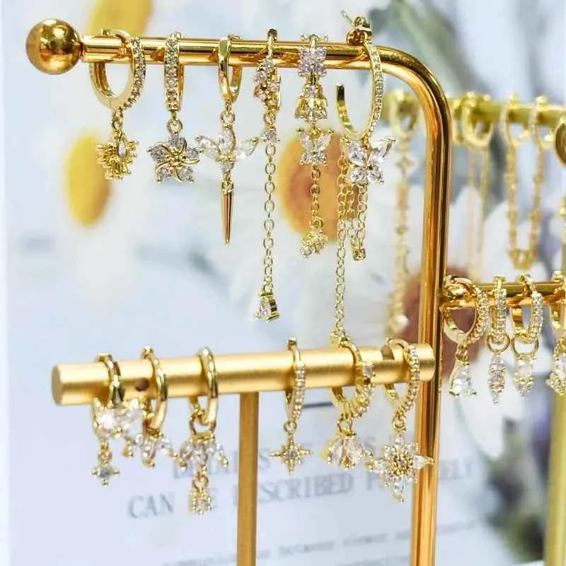 Women's 925 Sterling Silver Ear Needle Crystal Zircon Water Droplets Stud Hoop Gold Huggie Earrings Premium Luxury Party Jewelry