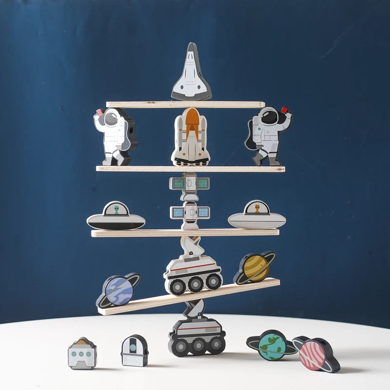 Baby Threading Toy Outer Space Wooden Seesaw Toy Blocks Board Games Montessori Hands-on Ability Educational Children Blocks Gift