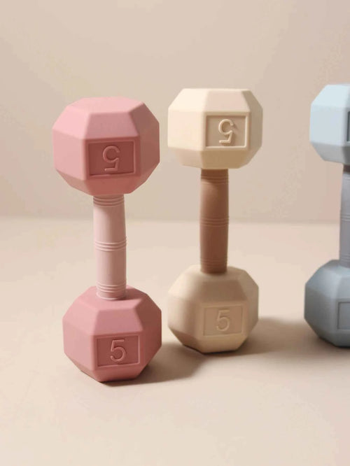 2-in-1 Barbell Shape Silicone Teether baby Rattle toy with sound 5kg