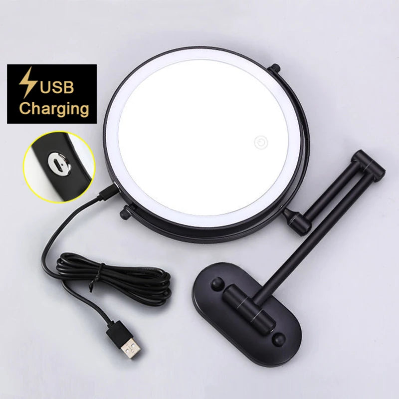 8 Inch Makeup Mirror Gold 3x/5x/7x/10x Magnifying Double Side USB Charging Bathroom 3 Color Light Cosmetic Mirrors