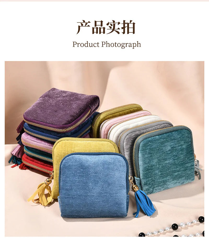 Tassel Jewelry Organizer Bag Portable Travel Case with Metal Zipper for Bracelets Jade Bangles Necklaces Rings Storage Pouch