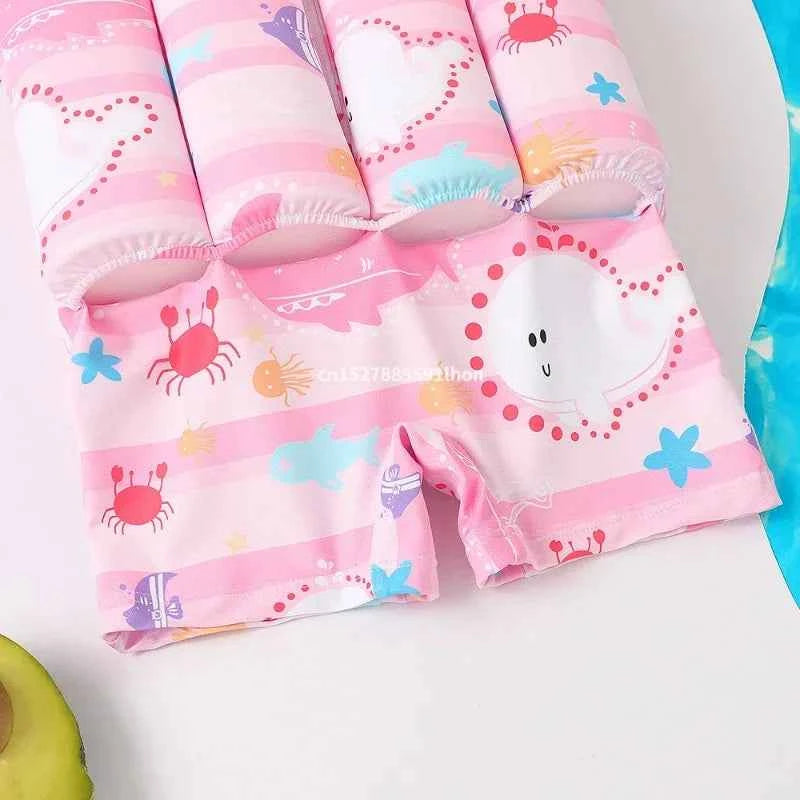 1-6T Children's Buoyancy Swimsuit Cartoon Swimwear Kid One-Piece Floating Rash Guards Bathing Clothes Boys Girls Swimming Suits