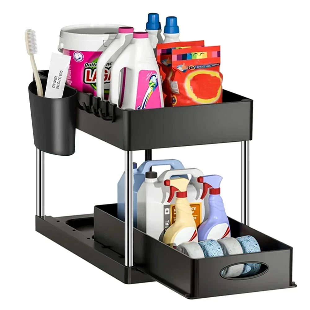 2-Tier Under Sink Storage Rack with Sliding Baskets