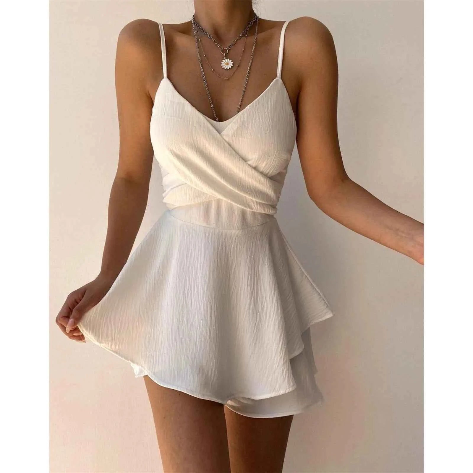Summer Dresses Sexy Outfits 2023 Plus Size Solid Color Suspender Sexy Summer Dresses Female Vintage Casual Beach Dresses