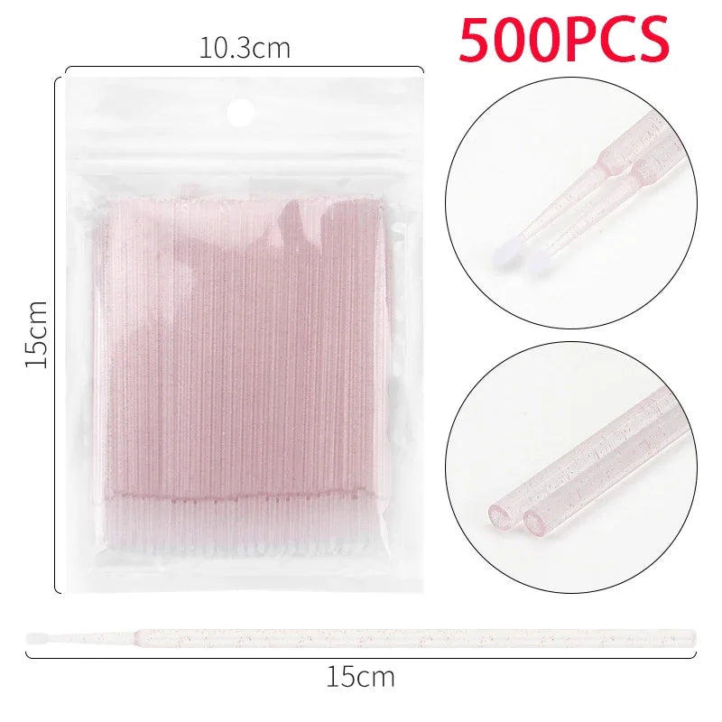 500/1000PCS Eyelash Brushes Crystal Swab Microbrushes Eyelash Extension Brush Grafting Lash Removing Applicators Makeup Tool
