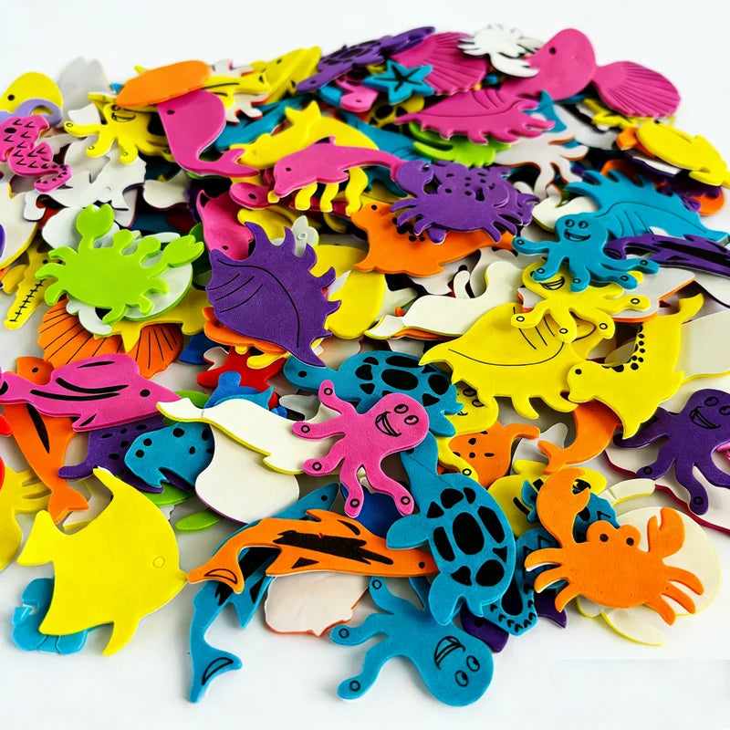 100PCS Glitter Foam Stickers Assorted Shapes Self-Adhesive Craft Stickers for Kids DIY Scrapbooking Card Making Classroom Decor