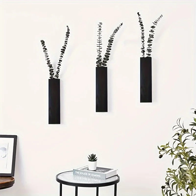 Rustic Wooden Wall-Mounted Vase, Wooden Wall Decor for Indoor Plants, Living Room Hanging Vases, Bathroom Wall Decor