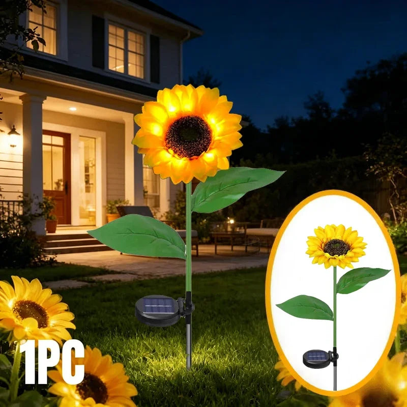 Solar Garden Lights Outdoor Sunflowers Garden Decor Lawn Lamp Waterproof Outdoor Decorations for Landscape Ard Patio Fence