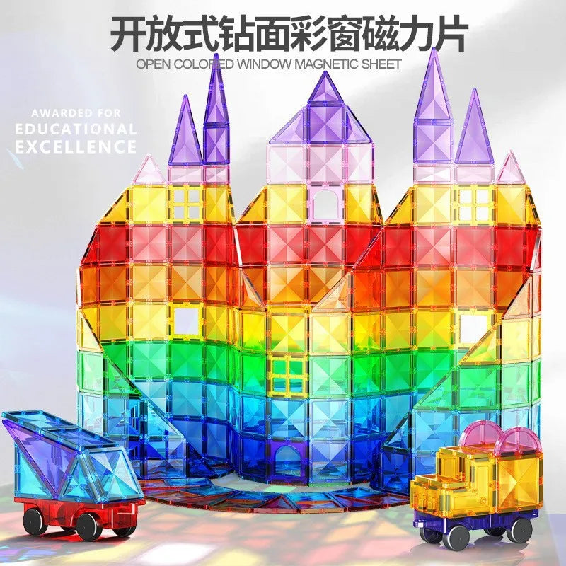 Magnetic Sheet Building Blocks Set Diamond Surface Color Window Educational Assembly Bricks Kid Concentration Training Toy Gift