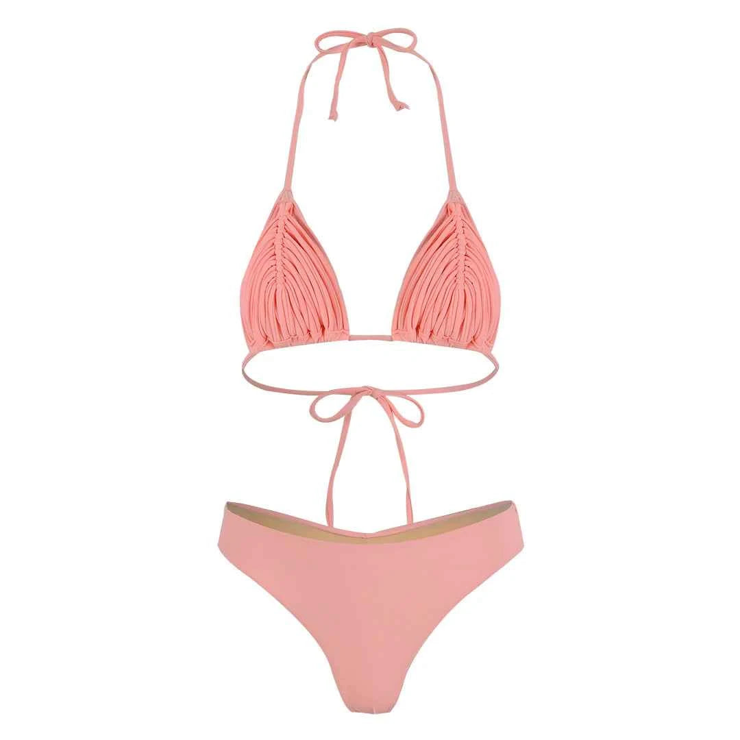 2025 New Bandage Stripes Brazilian Bikini Swimwear Women's Swimsuit Two Piece Set Female Sexy Lace up Mujer Beachwear Summer