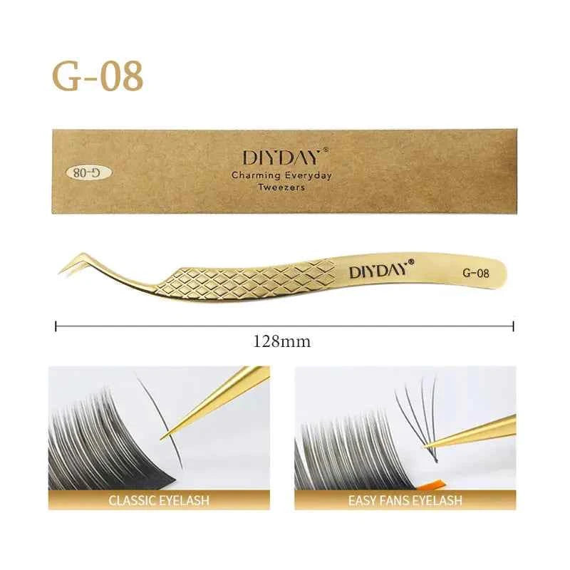 DIYDAY Anti-slip Eyelash Extension Tweezers Stainless Steel Fiber Tip Lashe Tweezer Precision Makeup Tool for Professional Use