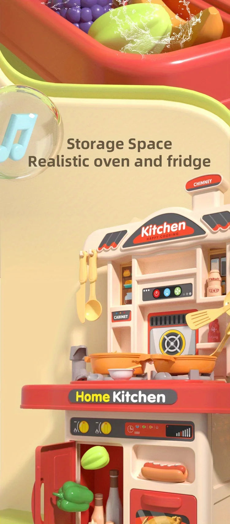 Kids Play Kitchen Set Toddler Kitchen Playset with Sound & Light Cooking Stove with Steam Play Sink Play Food Toy for Boys Girls