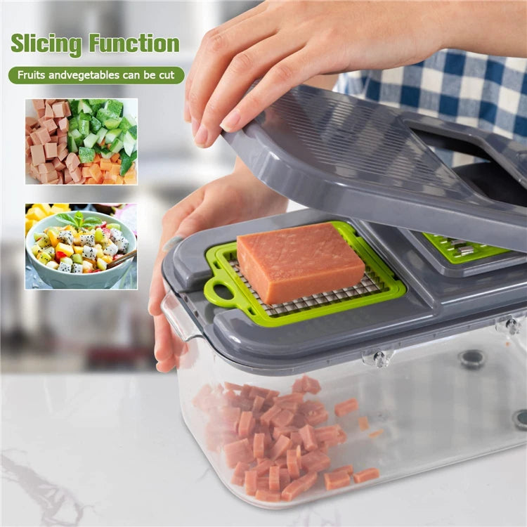 LMETJMA New 22 in 1 Vegetable Chopper Dicer Onion Chopper with 13 Blades and Container Veggie Mandoline for Potato Tomato KC0458