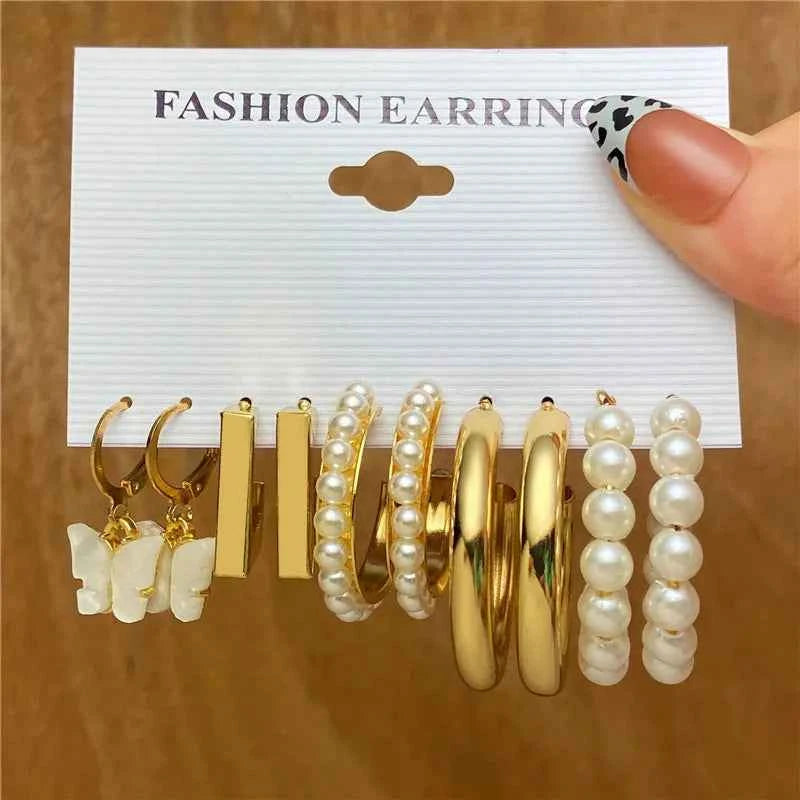 Silver Color Twist Hoop Earrings Set Brincos Heart Pearl Hoops Vintage Metal Geometric Earrings for Women 2023 Trendy Jewerly