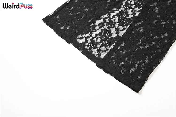 Weird Puss Lace Black Women Maxi Dress See Through Sleeveless Ladies Sexy Coquette Nightclub Party Bodycon Slim Fit Vestidos