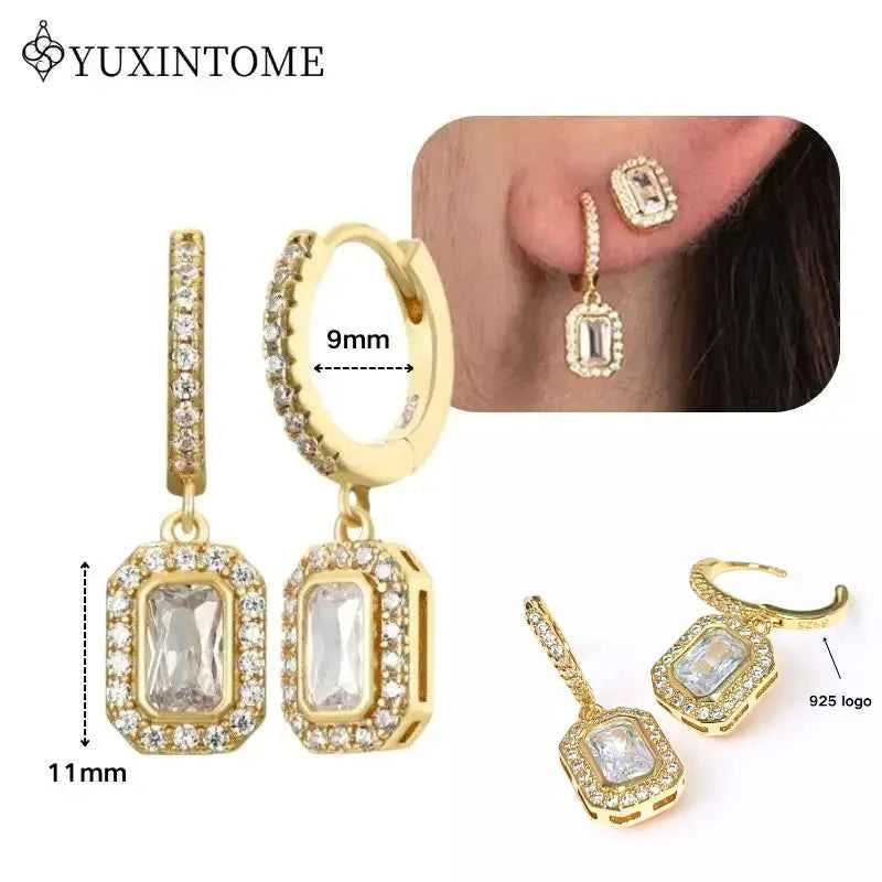 Women's 925 Sterling Silver Ear Needle Crystal Zircon Water Droplets Stud Hoop Gold Huggie Earrings Premium Luxury Party Jewelry