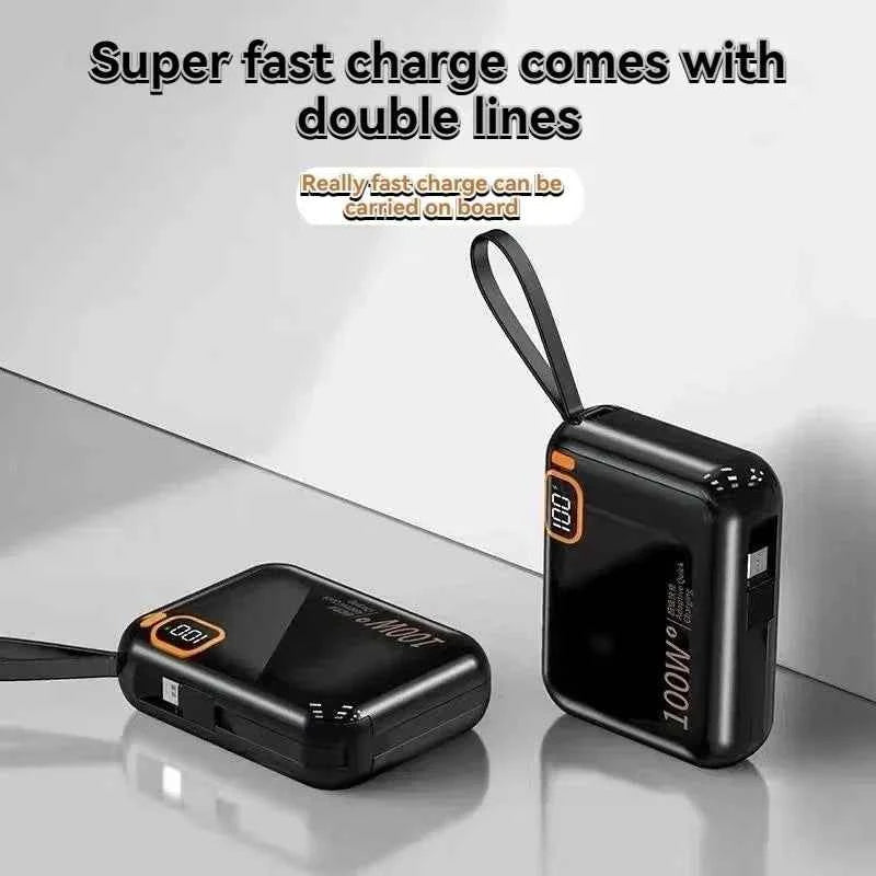 Portable 20000mAh Power Bank With Built-In Cables