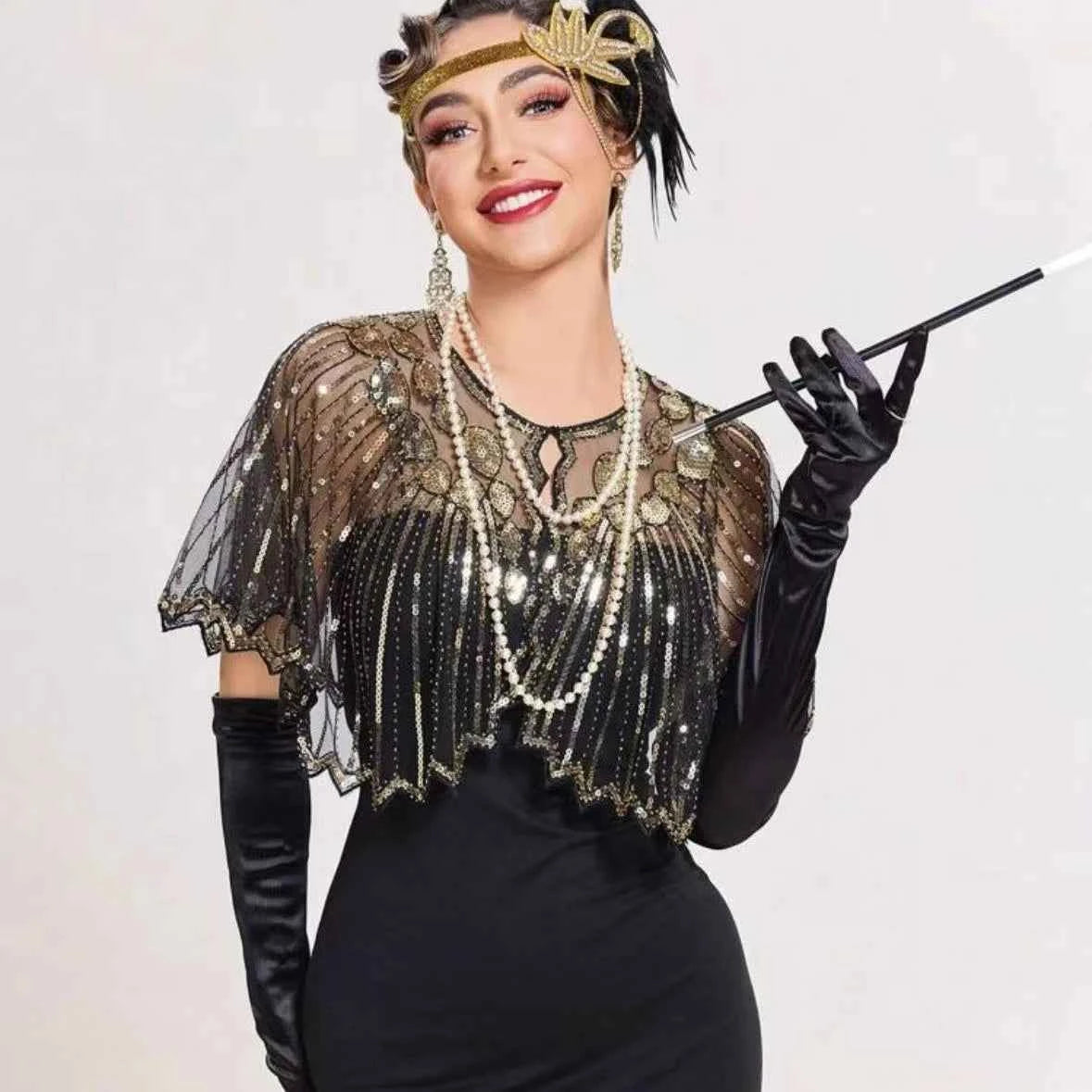 1 pcs 1920s Vintage Sequined Fringed Shrug Elegant Shawl For Women Beaded Cape Suitable For Formal Party Wedding Harem Night