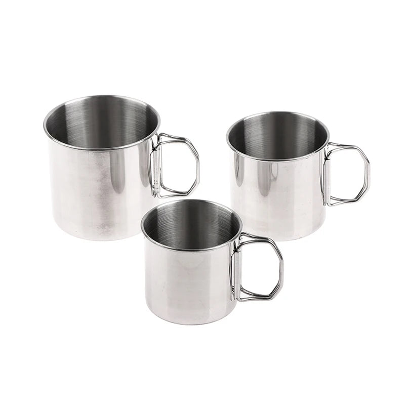 1Pc Stainless Steel Folding Portable CarabinerOutdoor Handle Cup Camping Cups for Home Outdoor Camping Accessories