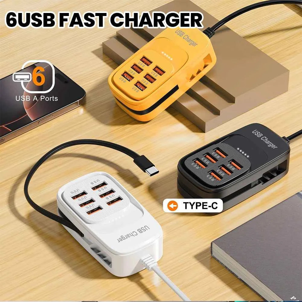 Fast USB Charger 6 in 1 Power Strip Desktop Charging Station Fast Charging Cord EU/UK/US Plug USB HUB Adapter Socket 3PD 3USB