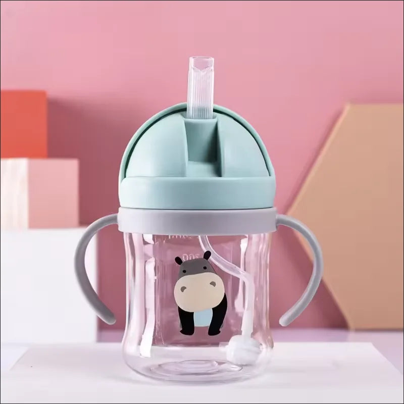 250ml Double Handle Baby Drinking Cup Feeding Bottle With Straw Gravity Ball Wide Caliber Drinking Milk Water Bottle With Handle