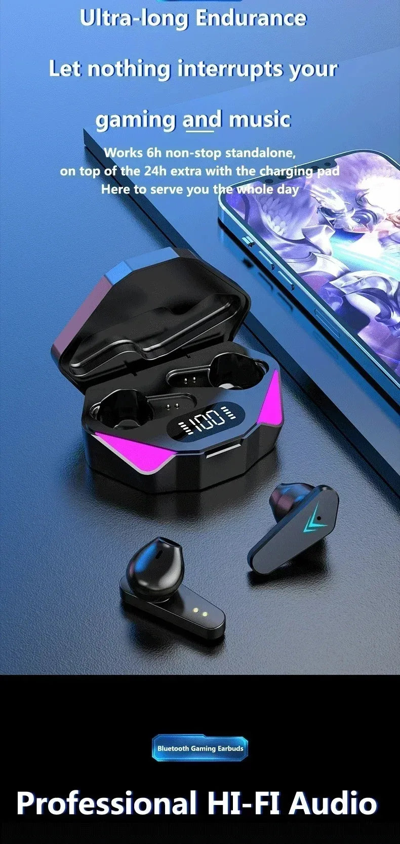 TWS Wireless In-ear Light Headphones 65ms Low Latency Earbuds Fone Headset Earphones Bluetooth 5.4 For Gaming With Mic