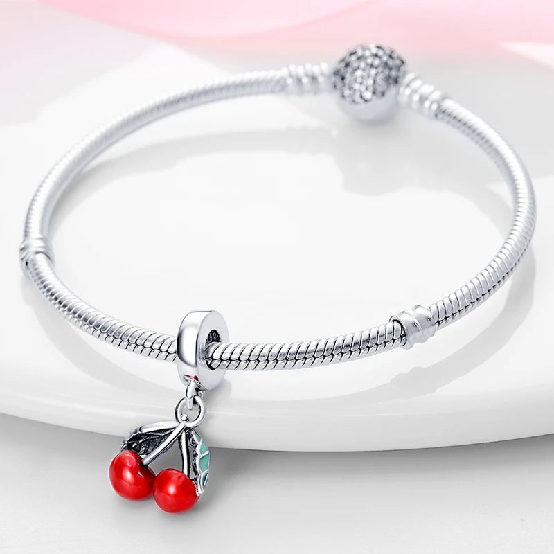 New 925 Silver Color Strawberry Cherry Fruit Series Charms Beads Fit 3mm 925 Original Bracelets DIY Birthday Jewelry Gifts