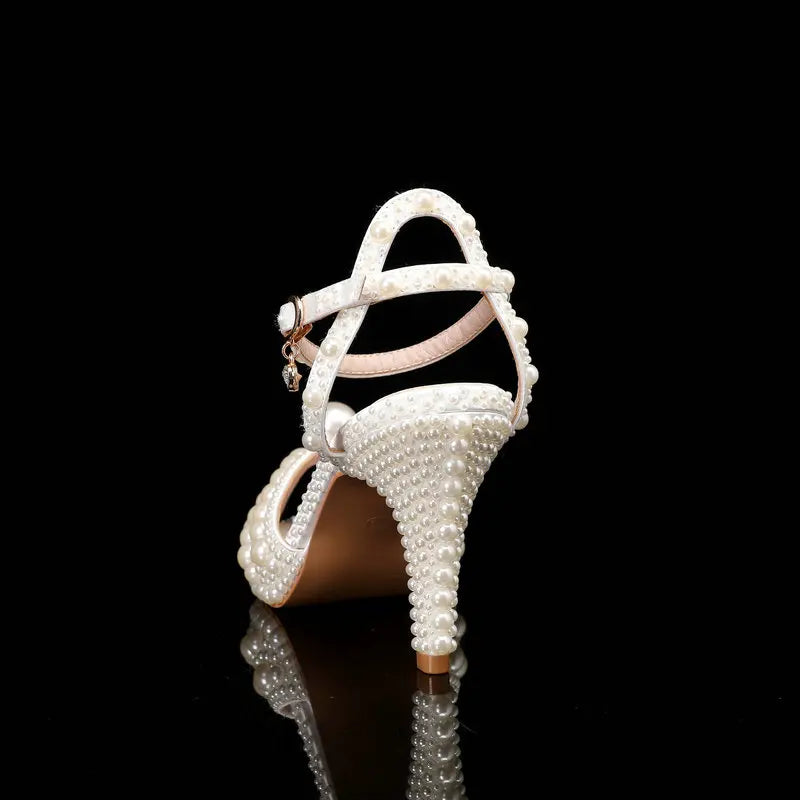 2025 Autumn New Fish Mouth High Heels Waterproof Platform Shallow Mouth 8.5cm Pearl Women'S Single Shoes Bride Wedding Shoes