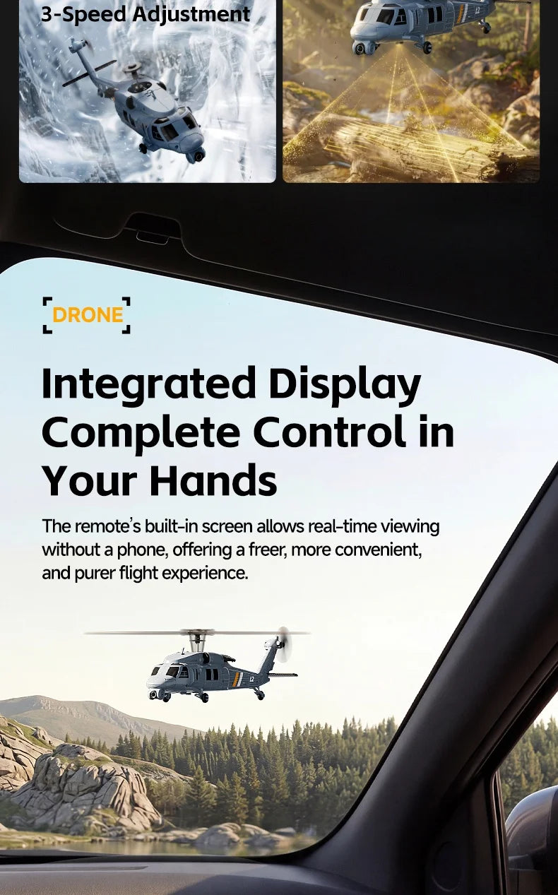 Military Remote Control Screen Helicopter 6 Axis Gyro Single Rotor 8K Aerial Optical Flow With Screen WIFI FPV RC Helicopter Toy