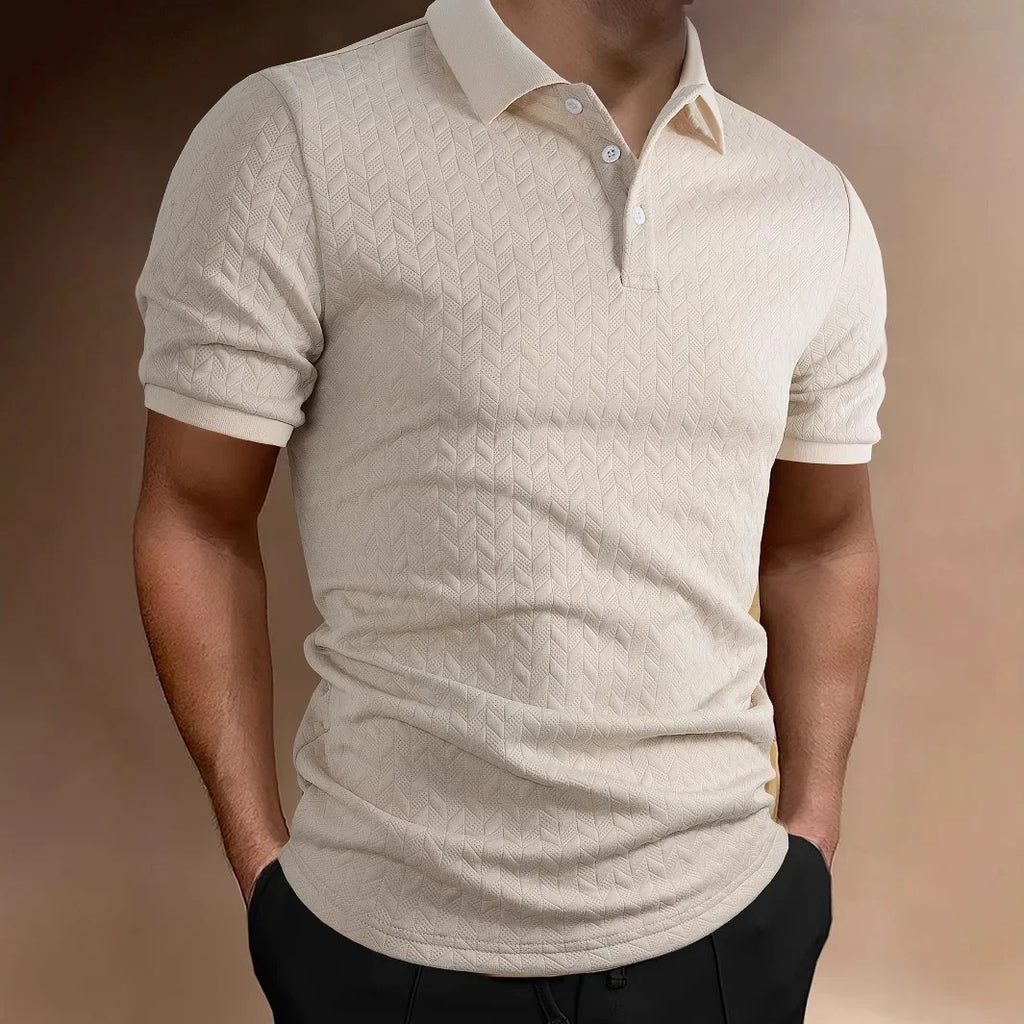 Summer New Men's Jacquard Polo Shirt Heavyweight T-shirt Solid Color Turn-down Collar Fashion Casual Short Sleeve Tops