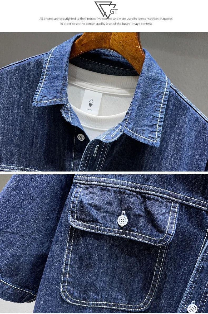 Summer New Men's Denim Short-sleeved Shirt Retro Large Size Tooling Loose Casual Denim Tops All-match 7XL 8XL