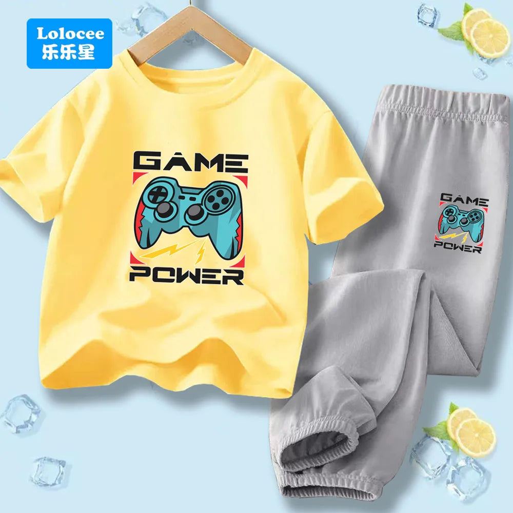 Kids Game Controller 2-Piece Outfit Set Short-Sleeve T-Shirt + Pants Summer Clothes Set for Boys Fashion Clothing YXJ01