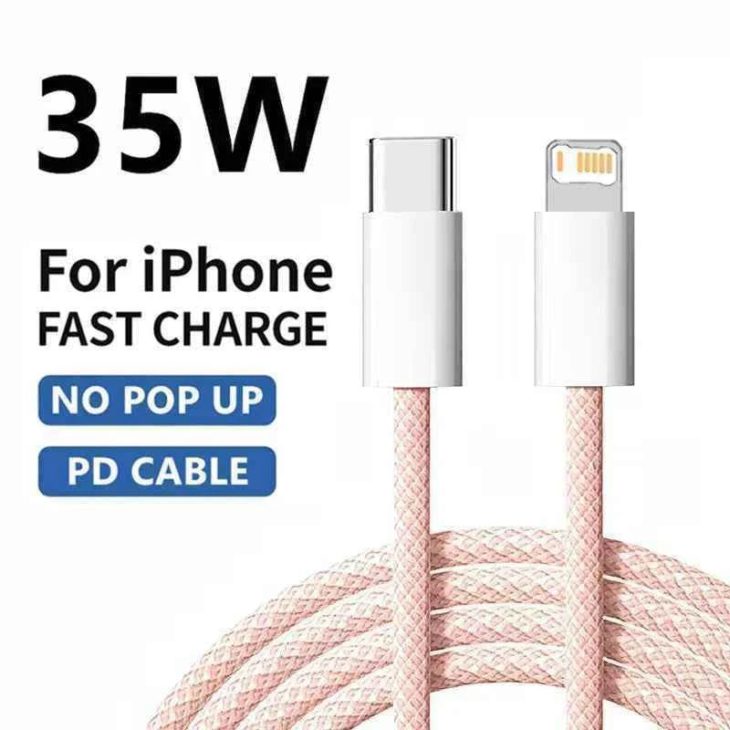 Braided 35W Fast Charge PD Cable For iPhone 13 14 Pro Max 11 12 mini X XR XS Max 7 8 Plus Quick Charging USB-C Data Cables 1m 2m