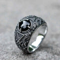 2023 New Updated Design Lucifer Satan Signet Ring For Men With Black Stone Stainless Steel Vintage Jewelry Gift free shipping