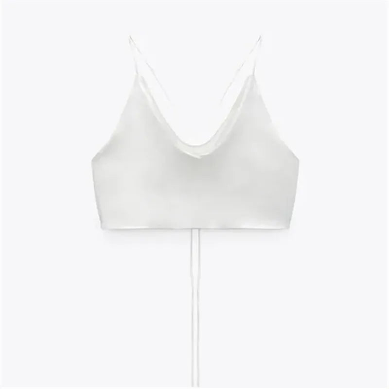MUJER Satin Crop top Women Summer White Pink Red Cami Top Woman 2025 Sexy Backless Halter Tops for Women Camisole Strap Tank Top