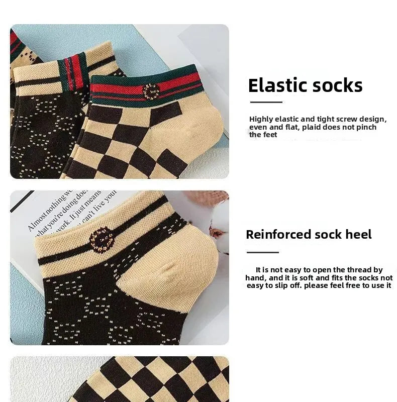 5/10/20 Pairs Winter Socks Men Short Breathable Luxury Socks Designer Brand Low-Cut Fashion Trendy Ankle Socks Geometric Pattern
