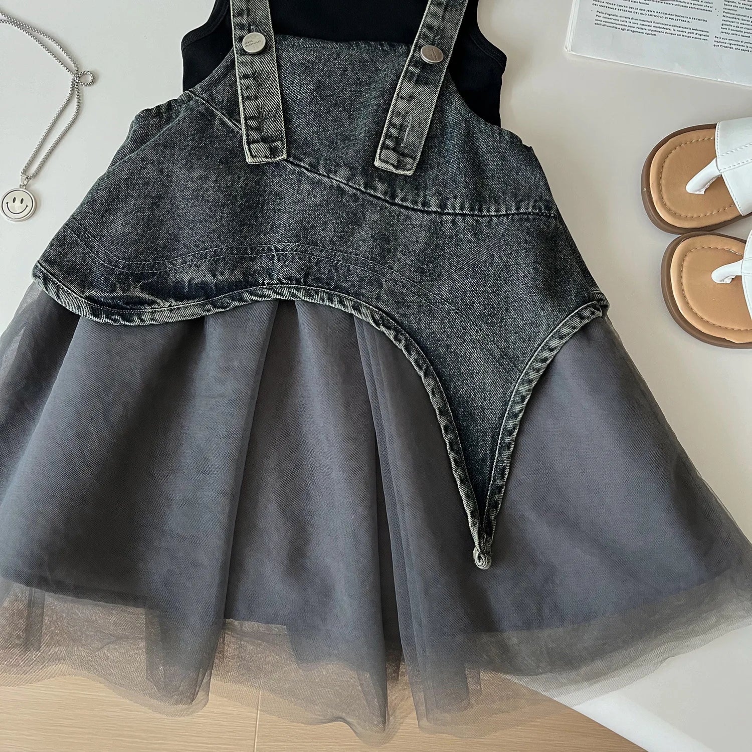 Summer Girls Clothes Sets Sleeveless T-shirt+Denim Mesh Dress Korean Kids Clothing Children Casual Clothes Suits 2 3 4 5 6 7Yrs